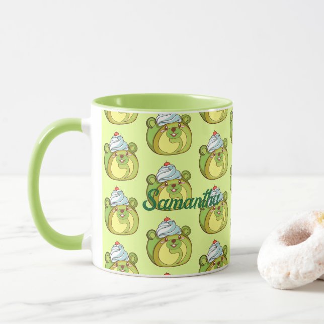 Kawaii Matcha Swiss Roll Bear  Cake Mug (With Donut)
