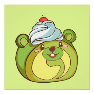 Kawaii Matcha Swiss Roll Bear  Cake Poster