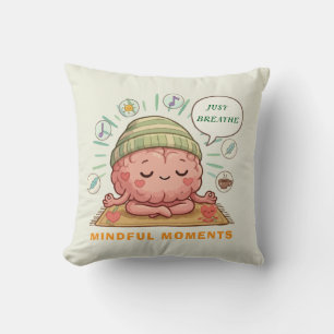  Kawaii Meditating Brain Zen Wellness Mental Healt Throw Pillow