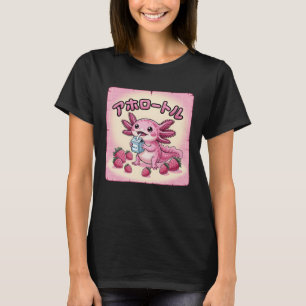 Kawaii Meme Axolotl Strawberry Milk Japanese Anime T-Shirt