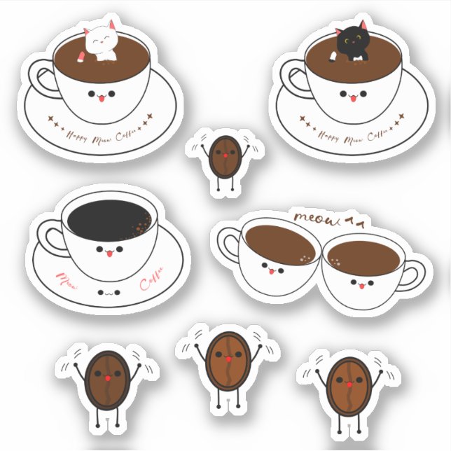 Kawaii Meow Coffee Vinyl Sticker (Front)