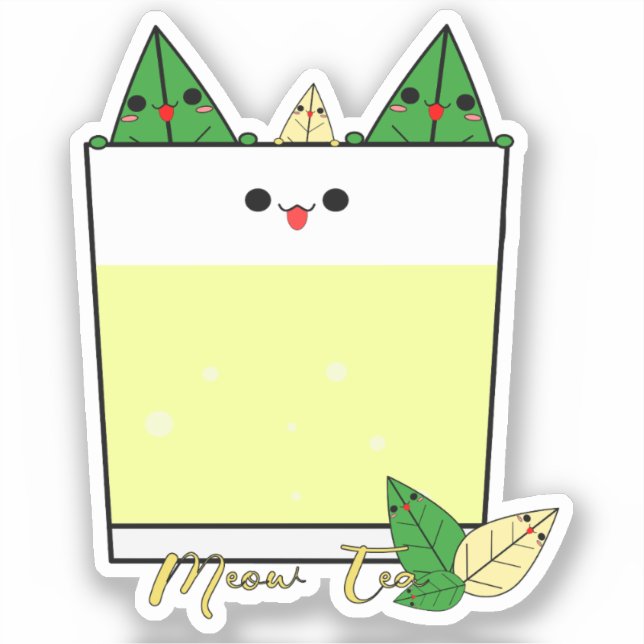 Kawaii Meow Tea Vinyl Sticker (Front)