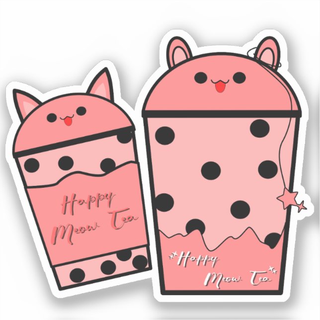 Kawaii Meow Tea Vinyl Sticker (Front)