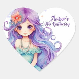 Kawaii Mermaid Party Heart Sticker