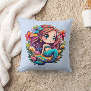 Kawaii Mermaid  Throw Pillow