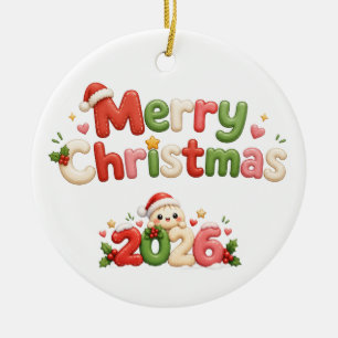 Kawaii Merry Christmas Ceramic Ornament