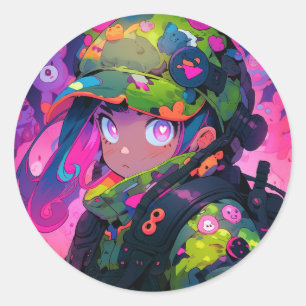 Kawaii Military Hunter Camouflage Heart Eyes Anime Classic Round Sticker