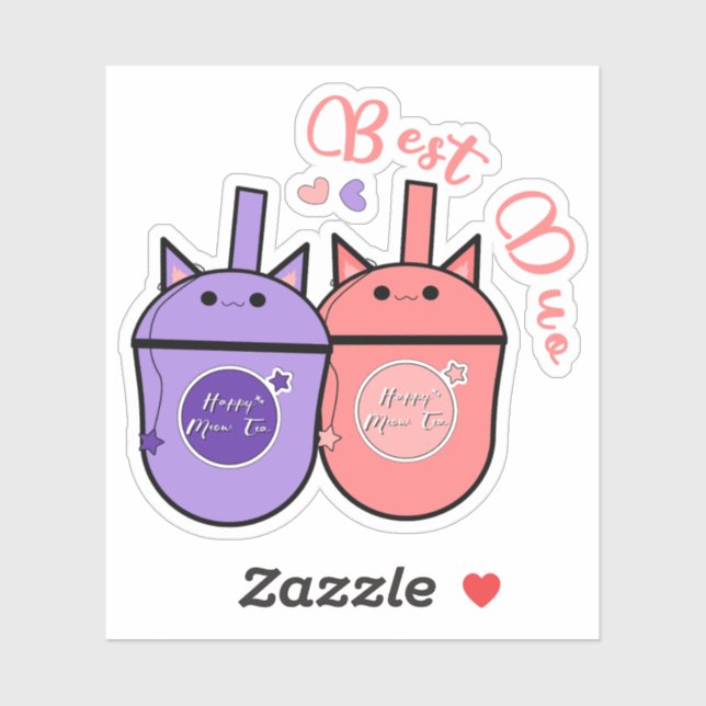 Kawaii Milk Tea Cup Vinyl Sticker | Best Duo (Sheet)