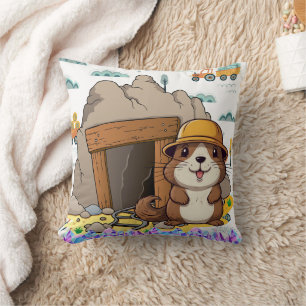 Kawaii Miner Animal Gopher Modern Print Throw Pillow