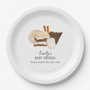 Kawaii Minimalist S'more Love & Fun Baby Shower Paper Plate