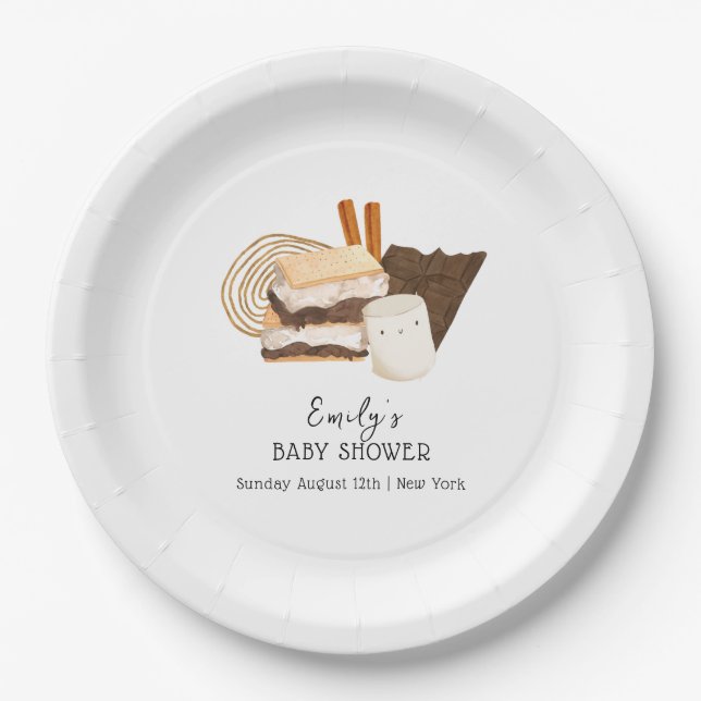 Kawaii Minimalist S'more Love & Fun Baby Shower Paper Plate (Front)