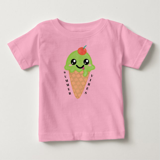 Kawaii Mint Ice Cream Cone with Cherry on Top (Front)
