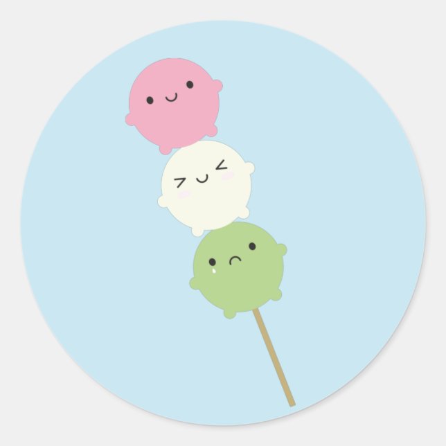 Kawaii Mochi Dango Classic Round Sticker (Front)
