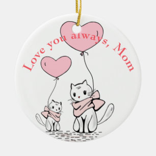 Kawaii Mom Cat & Kitten Custom Ceramic Ornament