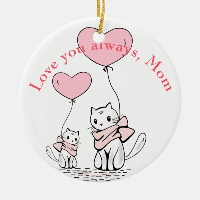 Kawaii Mom Cat & Kitten Custom Ceramic Ornament (Front)