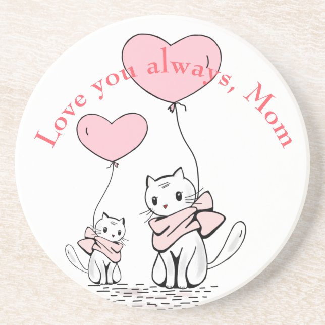 Kawaii Mom Cat & Kitten Custom Coaster (Front)