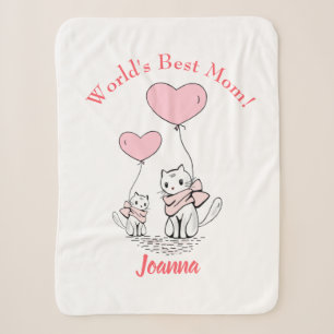 Kawaii Mom Cat & Kitten Custom Sherpa Blanket