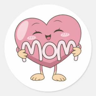 Kawaii Mom Heart Hug Design Classic Round Sticker