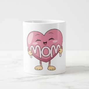 Kawaii Mom Heart Hug Design Large Coffee Mug