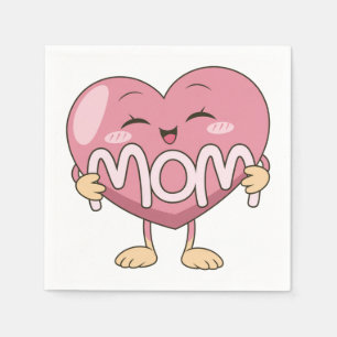 Kawaii Mom Heart Hug Design Napkin