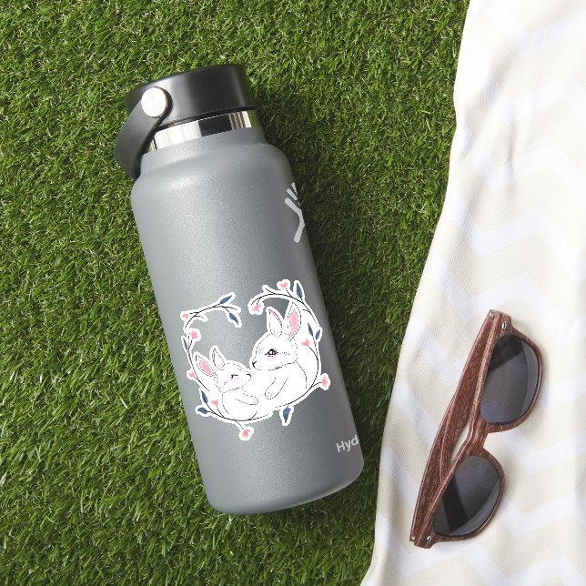 kawaii mom rabbit and her baby with flowers (HydroFlask Insitu)