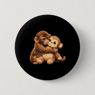 Kawaii Monkey Lover Cute Baby Monkey Punch Hugging 2 Inch Round Button