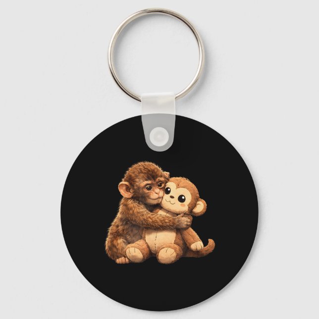 Kawaii Monkey Lover Cute Baby Monkey Punch Hugging Keychain (Front)