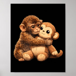 Kawaii Monkey Lover Cute Baby Monkey Punch Hugging Poster