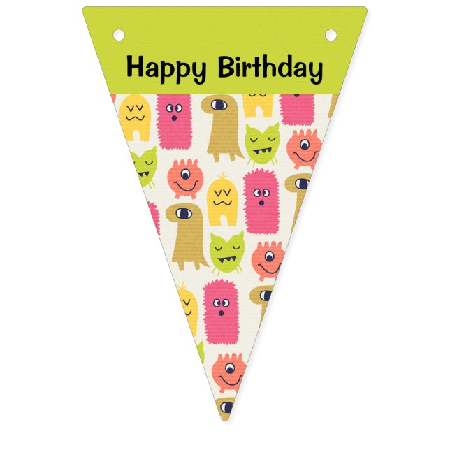 Kawaii Monster Birthday Bunting Banner (First Flag)