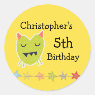 Kawaii Monster Birthday Stickers, Round Classic Round Sticker