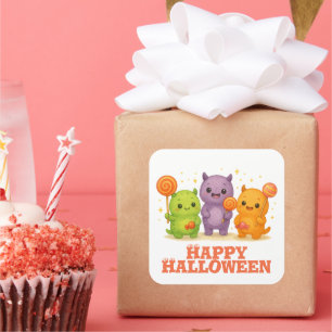 Kawaii Monsters & Lollipops Halloween Square Sticker