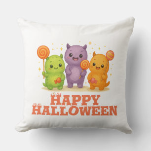 Kawaii Monsters & Lollipops Halloween  Throw Pillow