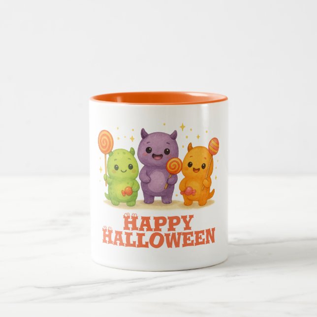 Kawaii Monsters & Lollipops Halloween  Two-Tone Coffee Mug (Center)
