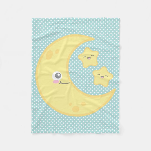 Kawaii Moon and Stars Fleece Blanket (Front)