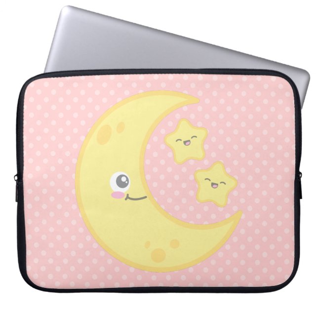 Kawaii Moon and Stars Laptop Sleeve (Front)