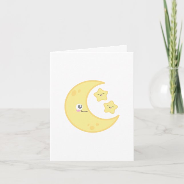 Kawaii Moon and Stars Note Card (Front)