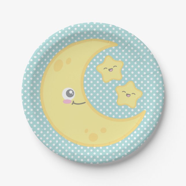 Kawaii Moon and Stars Paper Plates (Front)