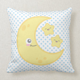 Kawaii Moon and Stars Throw Pillow