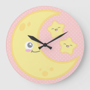 Kawaii Moon and Stars Wall Clock