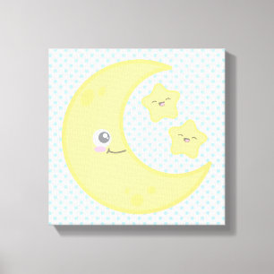 Kawaii Moon and Stars Wrapped Canvas