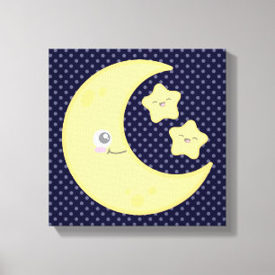 Kawaii Moon and Stars Wrapped Canvas