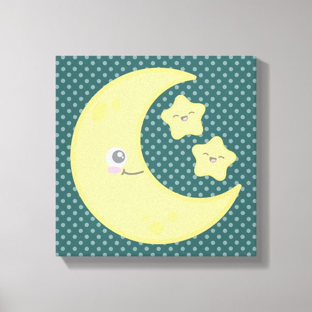 Kawaii Moon and Stars Wrapped Canvas (Front)