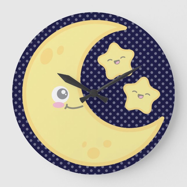 Kawaii Moon et Stars Mur Horloge (Recto)