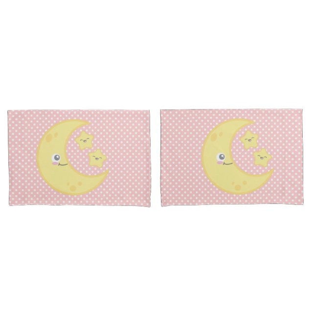 Kawaii Moon & Stars Pillow Case Set (Front-Set)