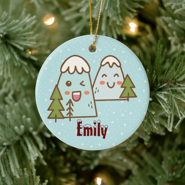 Kawaii Mountains in Snow Ceramic Ornament (Tree)