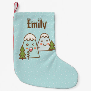 Kawaii Mountains in Snow Personalized Small Christmas Stocking