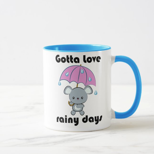 Kawaii Mouse and Umbrella Rainy Days mug (Right)