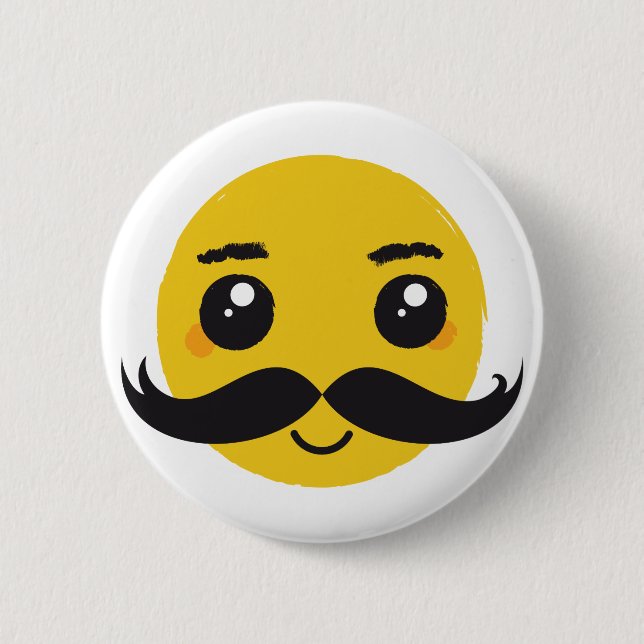 Kawaii Moustache Smiling 2 Inch Round Button (Front)