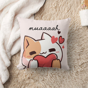 Kawaii muah kiss from cutie cat throw pillow