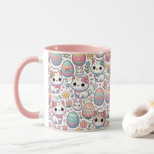 Kawaii Mug de chat de Pâques - Cute Kitty OEufs co (Avec donut)